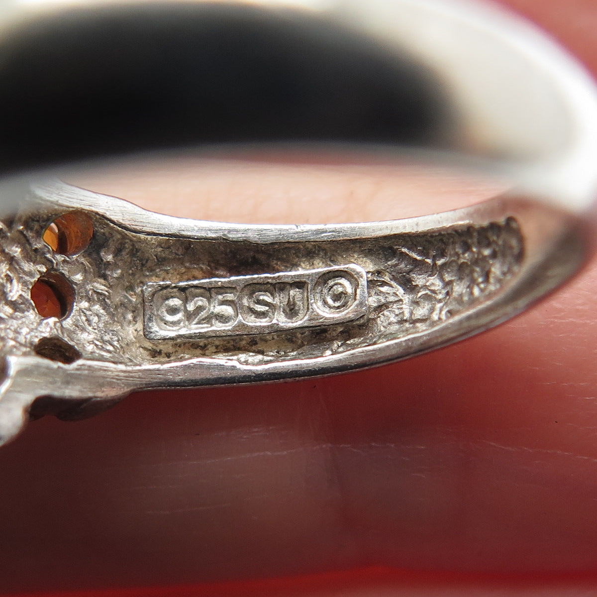 925 Sterling Silver Vintage Real Emerald-Cut Smoky Quartz & Citrine Ring Size 6