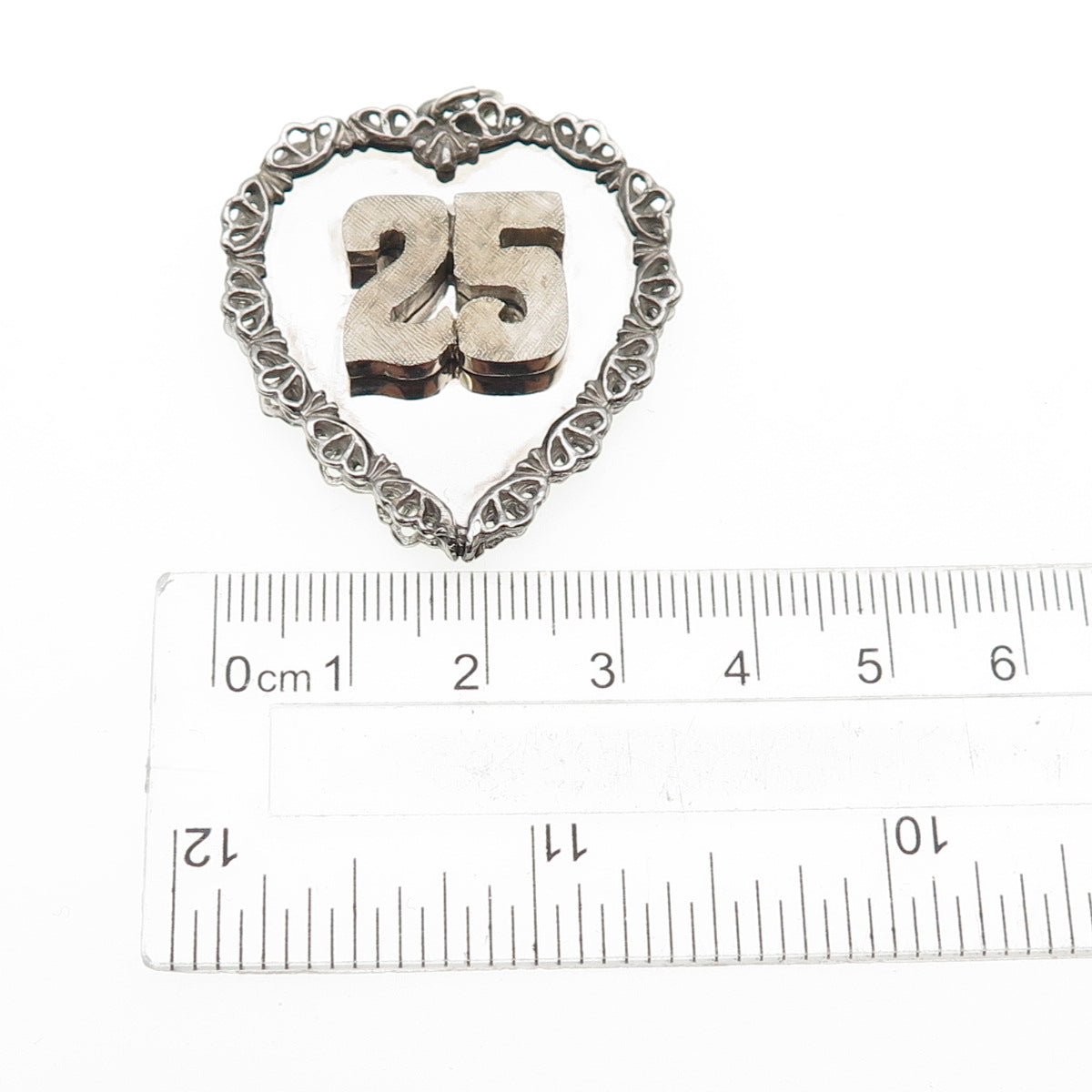 925 Sterling Silver Vintage 25th Anniversary Heart Charm Pendant