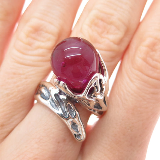 HAGIT GORALI Sterling Vintage Israel Grape Glass Flower Modernist Ring Size 7