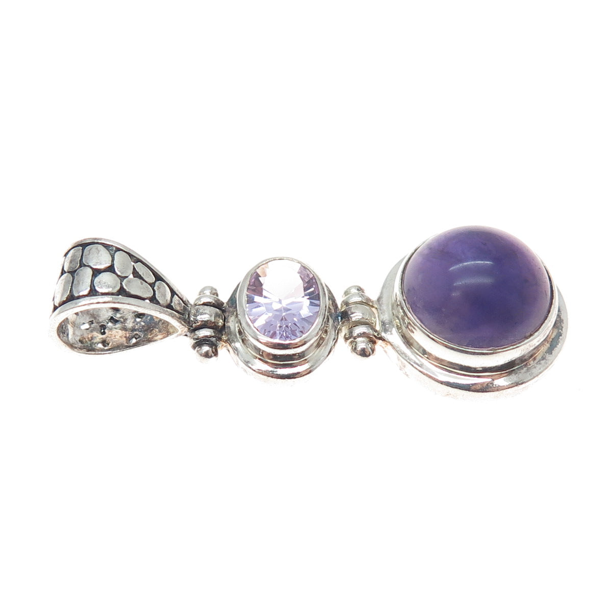 925 Sterling Silver Vintage Real Amethyst & Kunzite Charm Pendant