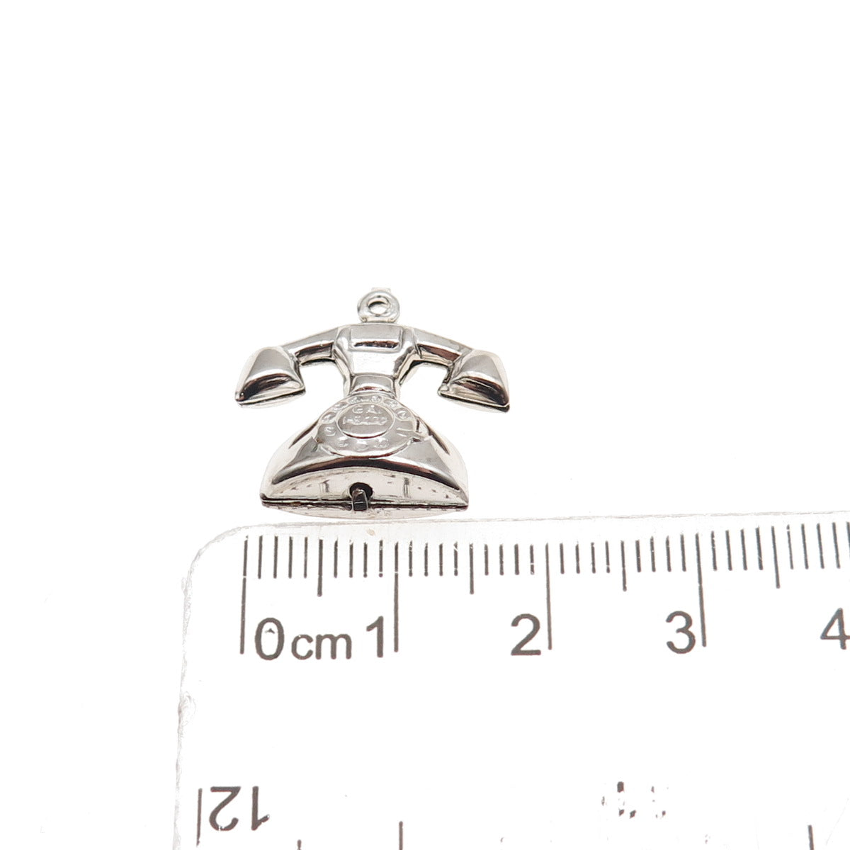 925 Sterling Silver Vintage Retro Rotary Phone 3D Hollow Mini Charm Pendant
