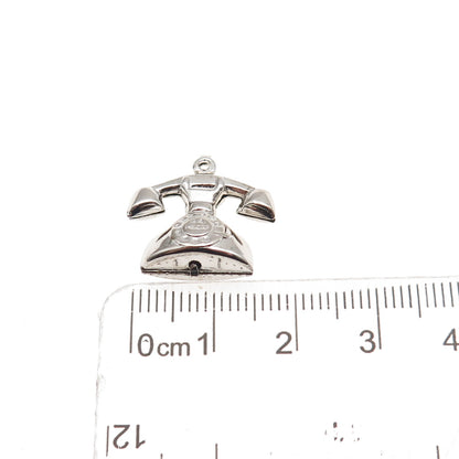 925 Sterling Silver Vintage Retro Rotary Phone 3D Hollow Mini Charm Pendant