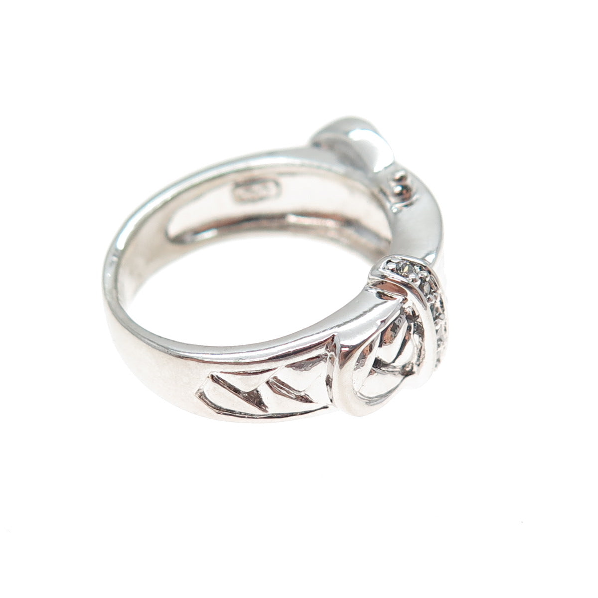 925 Sterling Silver Round-Cut C Z Woven Belt Buckle Ring Size 6