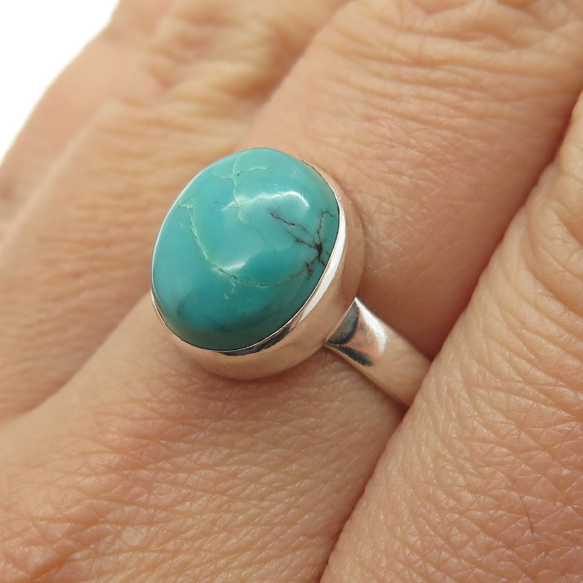 925 Sterling Silver Vintage Real Kingman Turquoise Ring Size 7.25