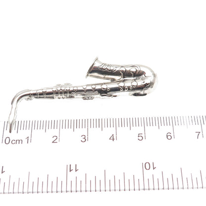 Beau 925 Sterling Silver Antique Art Deco Saxophone Oxidized Pin Brooch