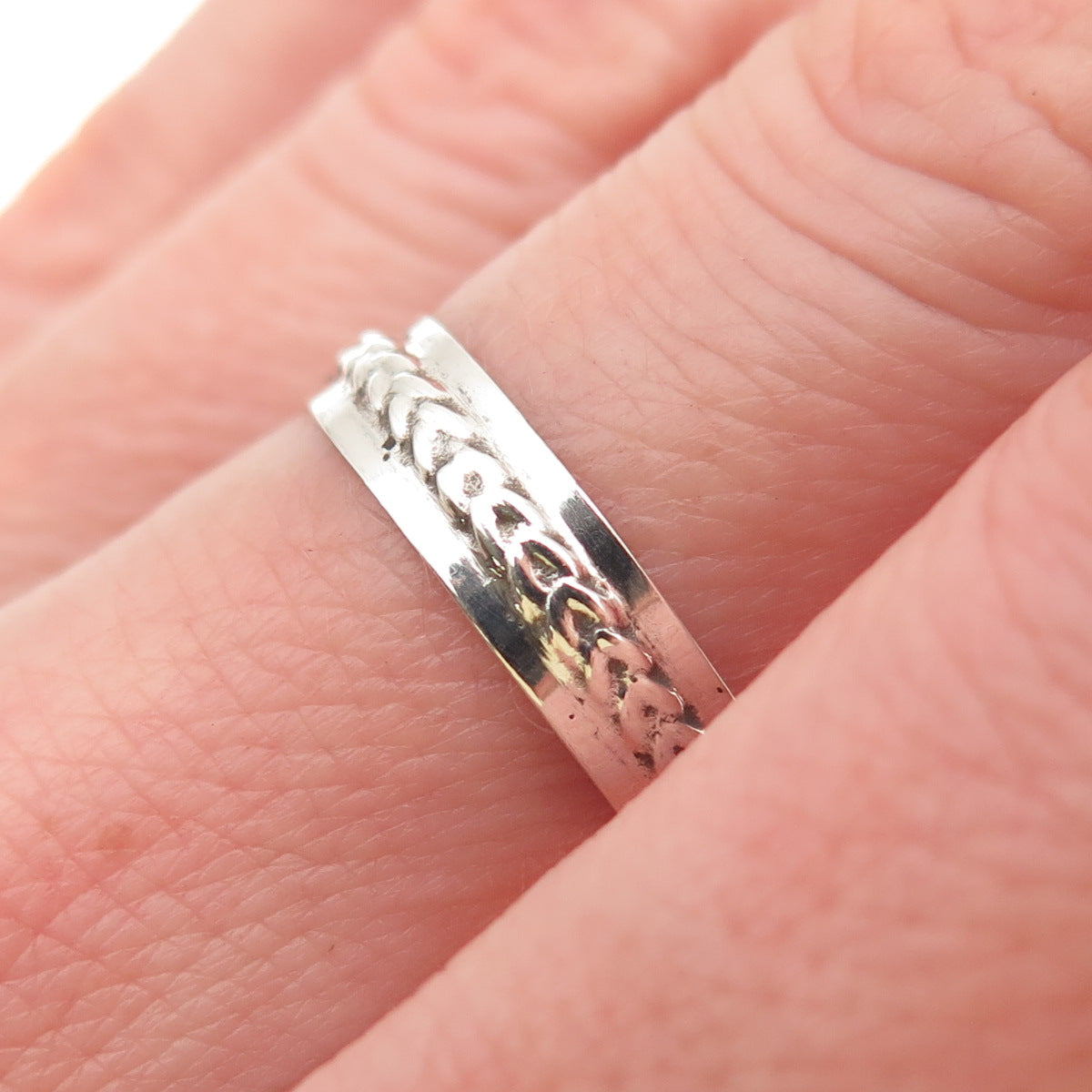 925 Sterling Silver Vintage Mexico Wheat Link Oxidized Band Ring Size 7.25