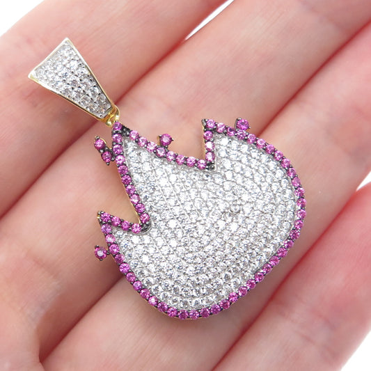 925 Sterling Silver Gold Plated Lab-Created Ruby & C Z Flame Charm Pendant