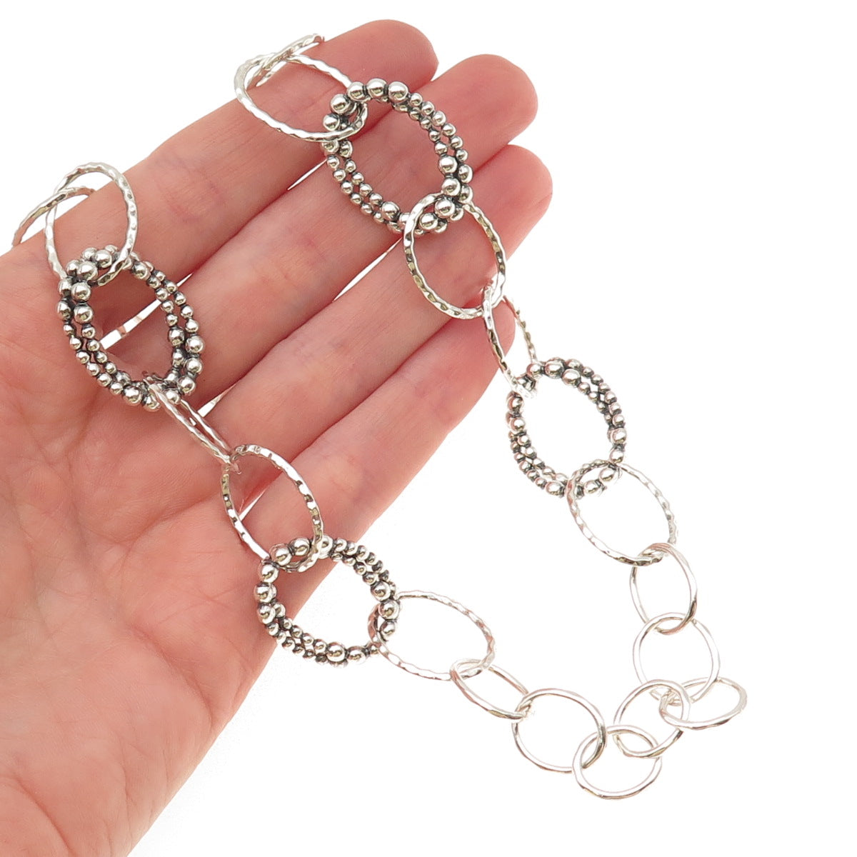 Michael Dawkins 925 Sterling Silver Beaded Multi-Circle Chain Necklace 18"