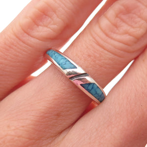 Old Pawn 925 Sterling Silver Vintage Southwestern Turquoise Inlay Ring Size 6