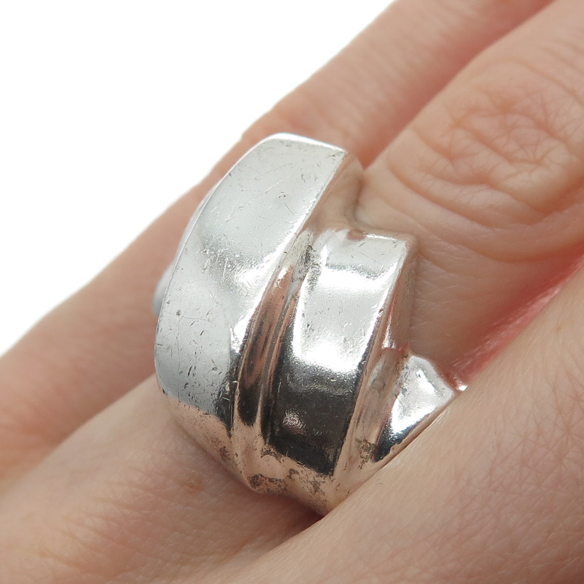 925 Sterling Silver Vintage Mexico Modernist Dome Oxidized Ring Size 6.5