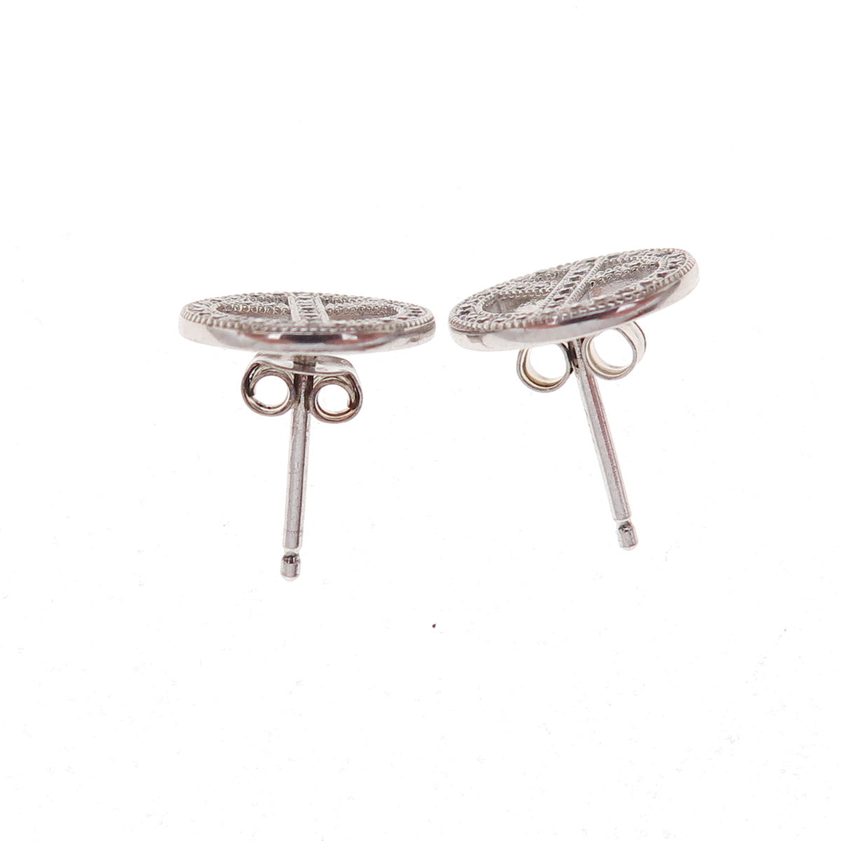 925 Sterling Silver Round-Cut C Z Peace Symbol Stud Earrings
