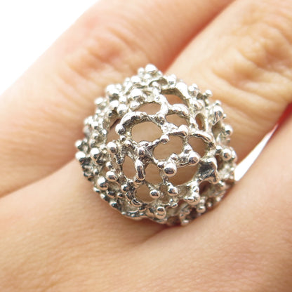 925 Sterling Silver Vintage Modernist Nugget Oxidized Dome Ring Size 5.5