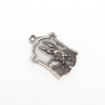 925 Sterling Silver Antique Art Deco Saint Anthony Oxidized Charm Pendant
