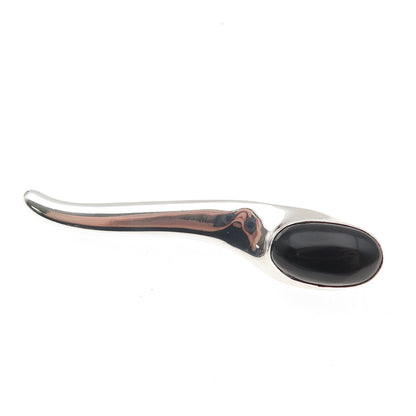 925 Sterling Silver Vintage Mexico Real Black Onyx Modernist Pin Brooch