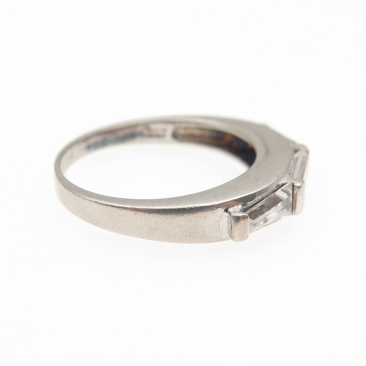 925 Sterling Silver Tapered Baguette & Emerald-Cut C Z Band Ring Size 6.25
