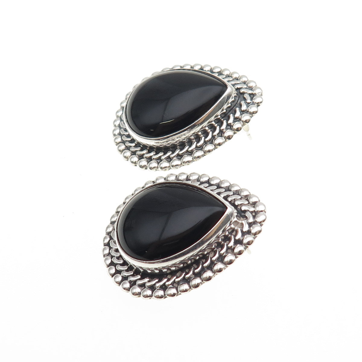 Mark Washerman Samara 925 Sterling Vintage Mexico Black Onyx Oxidized Earrings