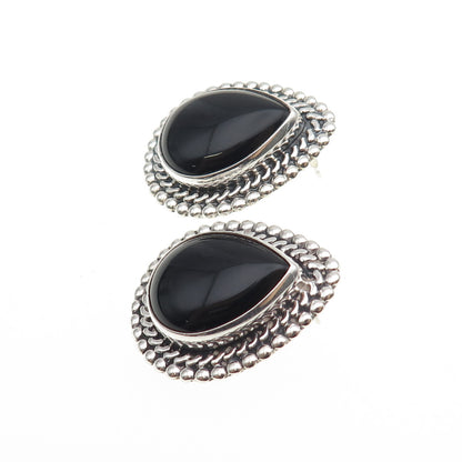 Mark Washerman Samara 925 Sterling Vintage Mexico Black Onyx Oxidized Earrings