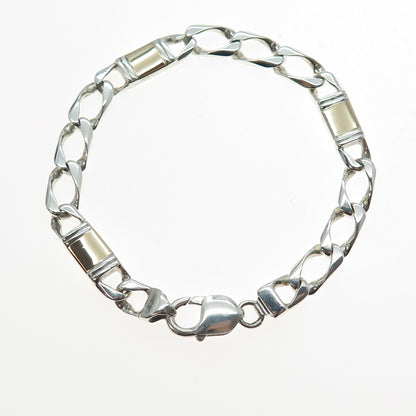 925 Sterling Silver 14K Gold Vintage Italy Anchor Curb Link Bracelet 8.25"