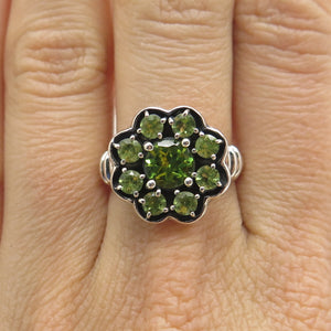 925 Sterling Silver Real Round-Cut Peridot Flower Ring Size 7.75