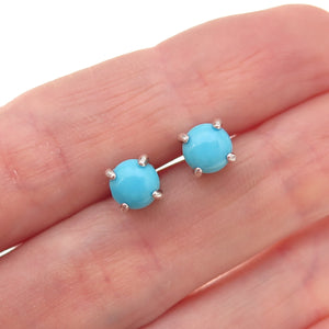 925 Sterling Silver Real Sleeping Beauty Turquoise Stud Earrings