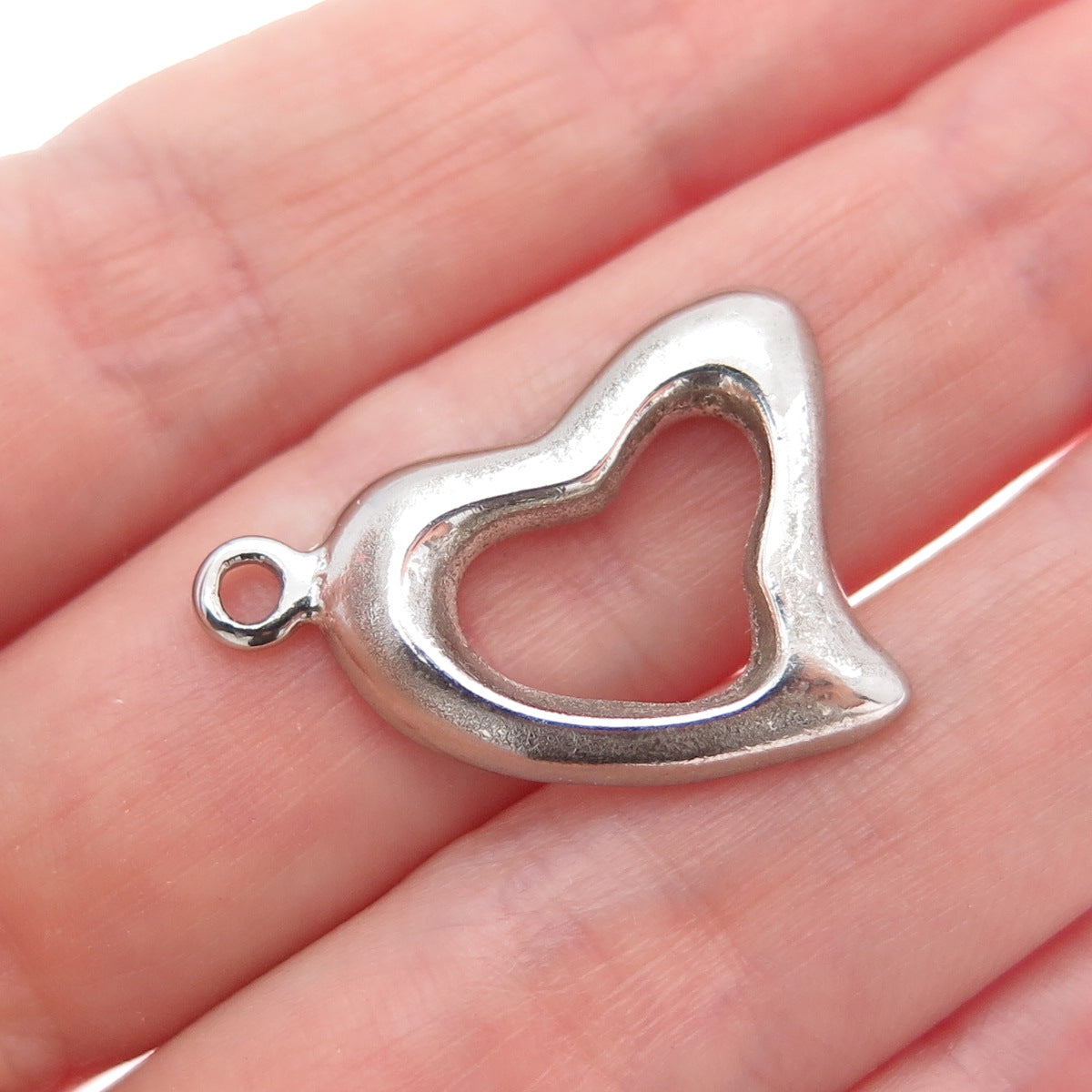 925 Sterling Silver Vintage Modernist Heart Minimalist Charm Pendant