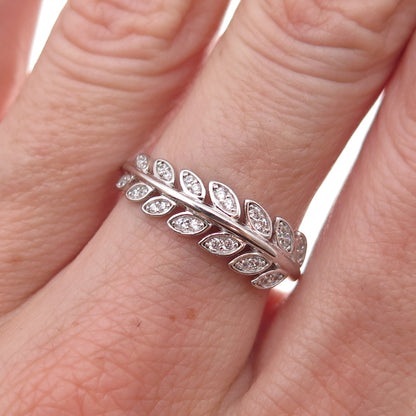 925 Sterling Silver Round-Cut C Z Laurel Floral Ring Size 8