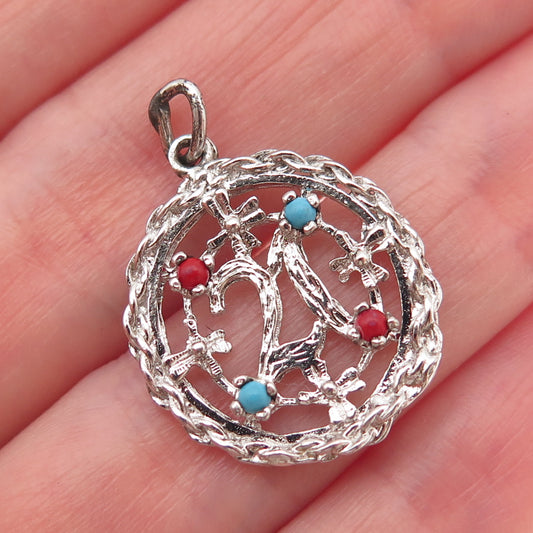 925 Sterling Silver Vintage Multi-Color Rhinestone 21 Birthday Charm Pendant