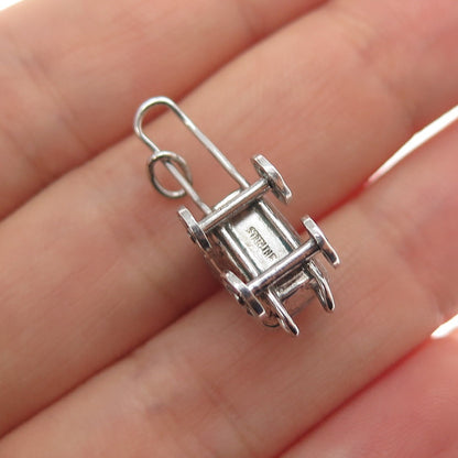 925 Sterling Silver Antique Art Deco Baby Stroller Minimalist 3D Charm Pendant