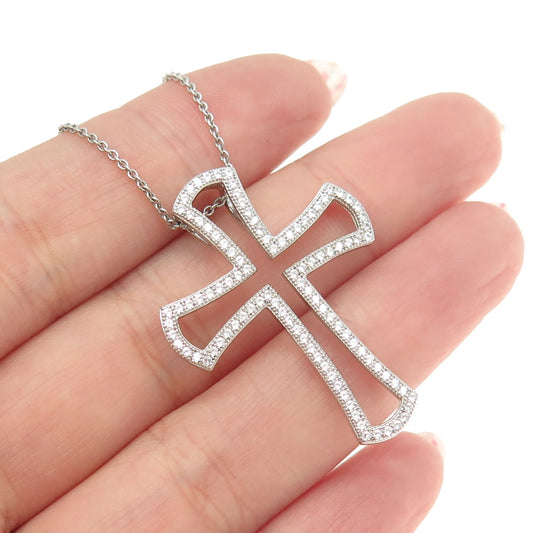 925 Sterling Silver Italy Round-Cut C Z Open Cross Cable Chain Necklace 16"