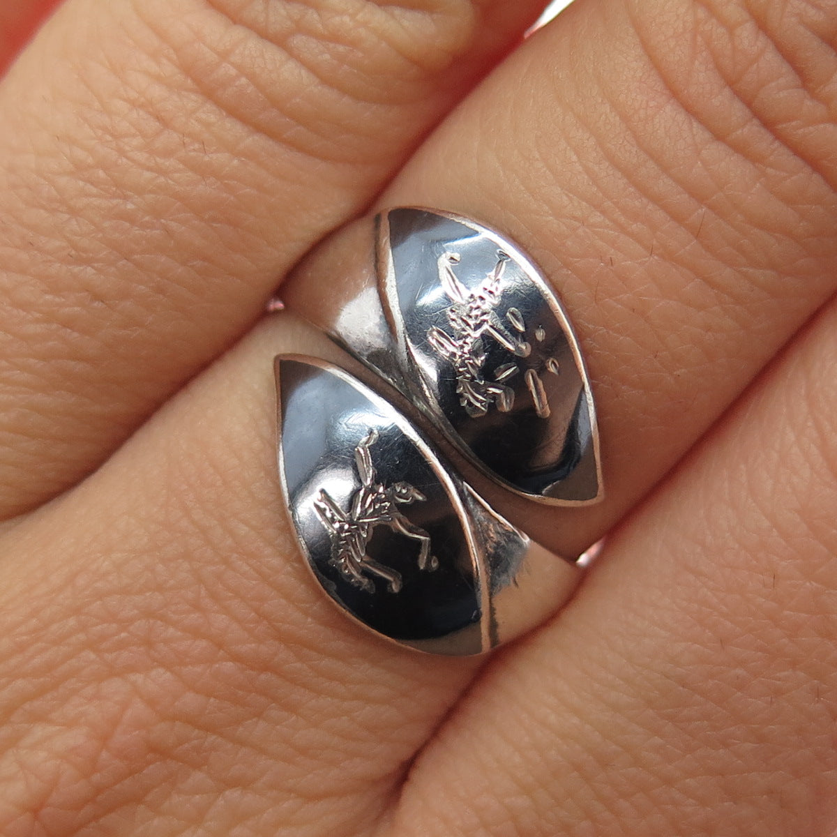 925 Sterling Silver Vintage Niello Hindu Goddess Adjustable Ring Size 7.25