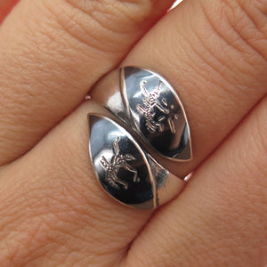 925 Sterling Silver Vintage Niello Hindu Goddess Adjustable Ring Size 7.25