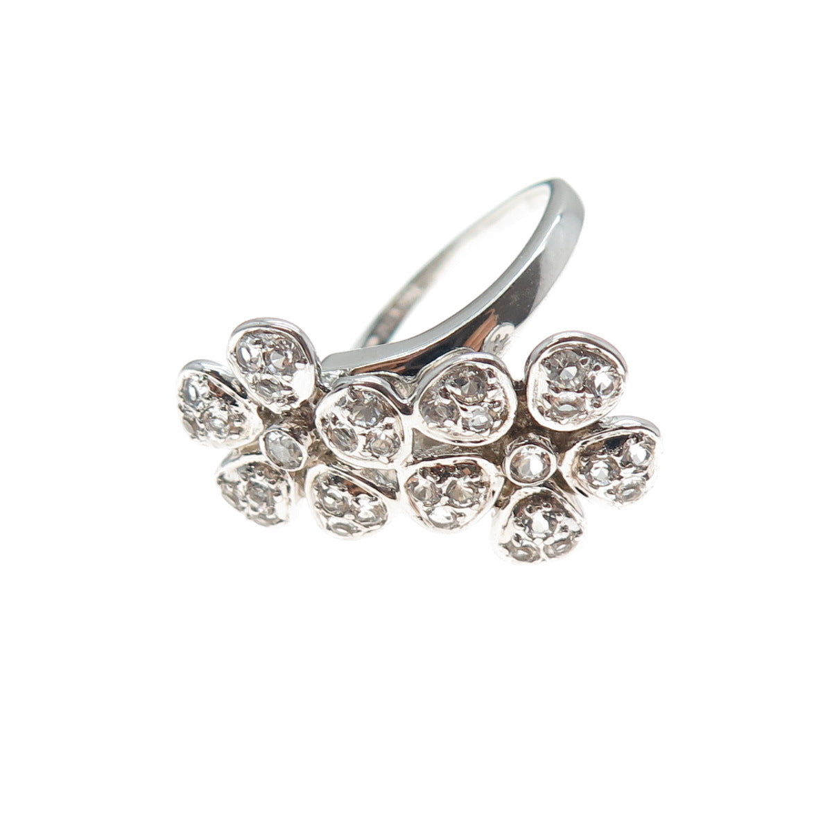 SAI 925 Sterling Silver Round-Cut C Z Flower Bypass Ring Size 7