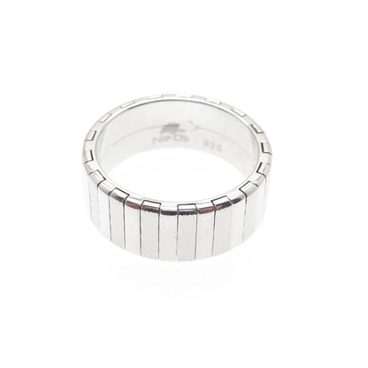 NEOS 925 Sterling Silver Textured Ribbed Band Ring Size 8.25