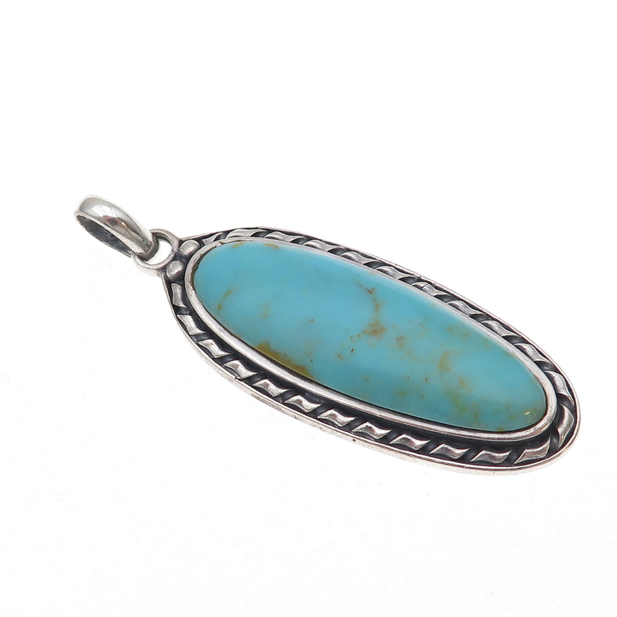 925 Sterling Silver Vintage Real Tyrone Turquoise Oxidized Pendant