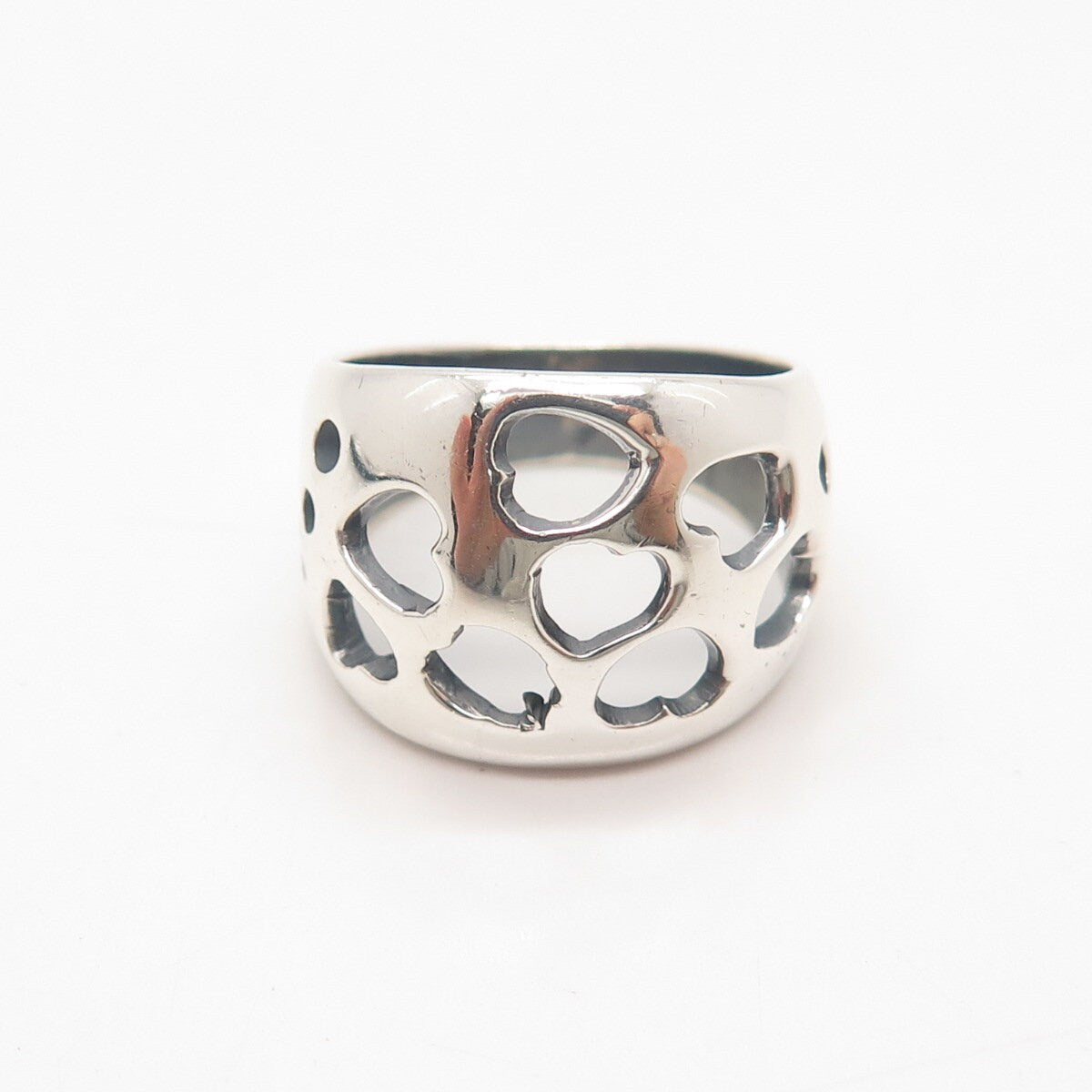 925 Sterling Silver Vintage Heart Wide Ring Size 7.5