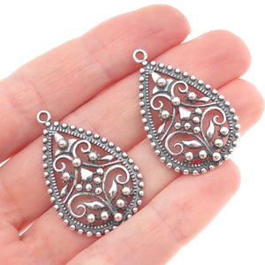 FD Felicia Design Sterling Silver Vintage Ornate Floral Oxidized Jacket Earrings