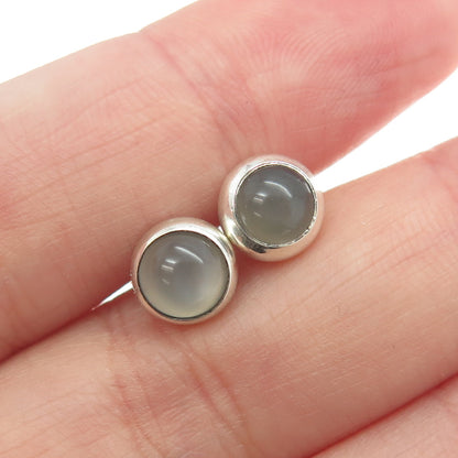 PANDORA 925 Sterling Silver Real Round-Cut Moonstone Stud Earrings