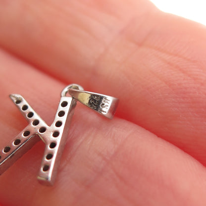 925 Sterling Silver Round-Cut C Z Letter K Initial Mini Charm Pendant