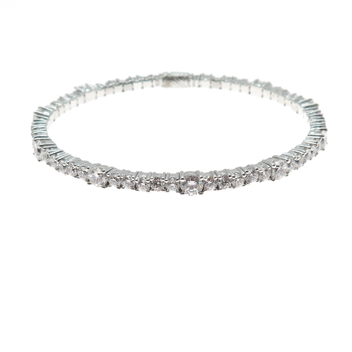 925 Sterling Silver Round-Cut C Z Tennis Link Bangle Bracelet 7.75"