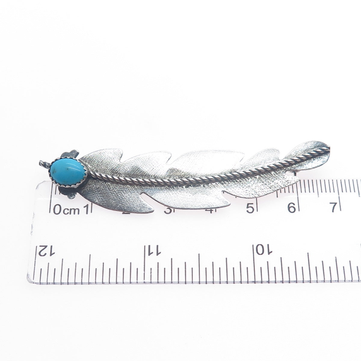 Old Pawn Sterling Silver Vintage Southwestern Turquoise Feather Tribal Brooch