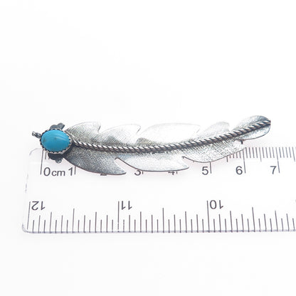 Old Pawn Sterling Silver Vintage Southwestern Turquoise Feather Tribal Brooch