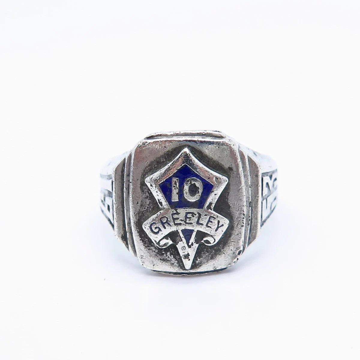 925 Sterling Silver Vintage Enamel "Greeley" Ring Size 8.75