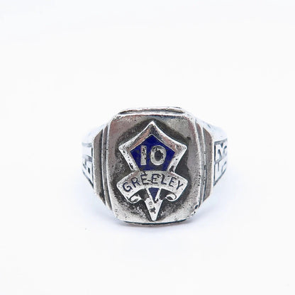 925 Sterling Silver Vintage Enamel "Greeley" Ring Size 8.75