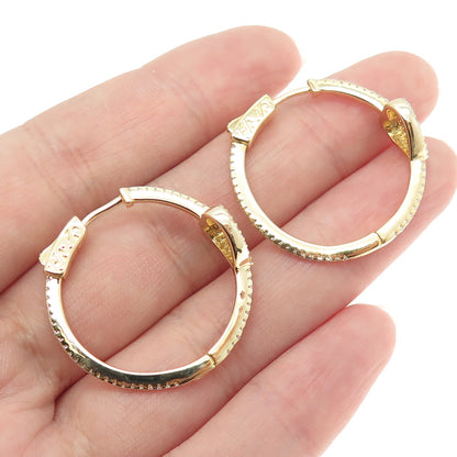 925 Sterling Silver Gold Plated Round-Cut Shaped C Z Heart Huggie Earrings