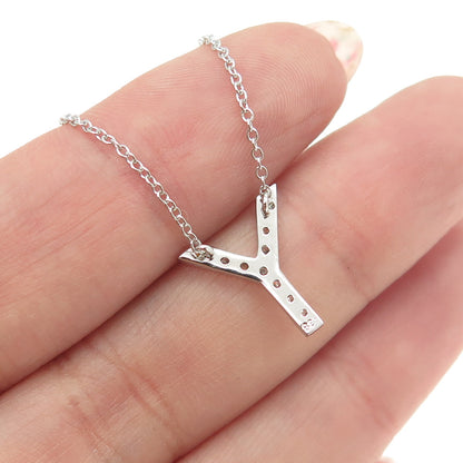 925 Sterling Silver C Z Letter "Y" Initial Rolo Chain Necklace 18-20"