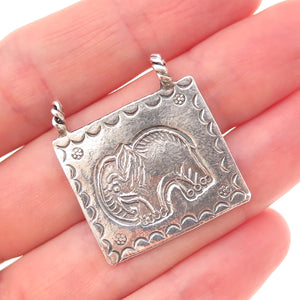 Ken Crafts 925 Sterling Silver Vintage Elephant Oxidized Slide Charm Pendant