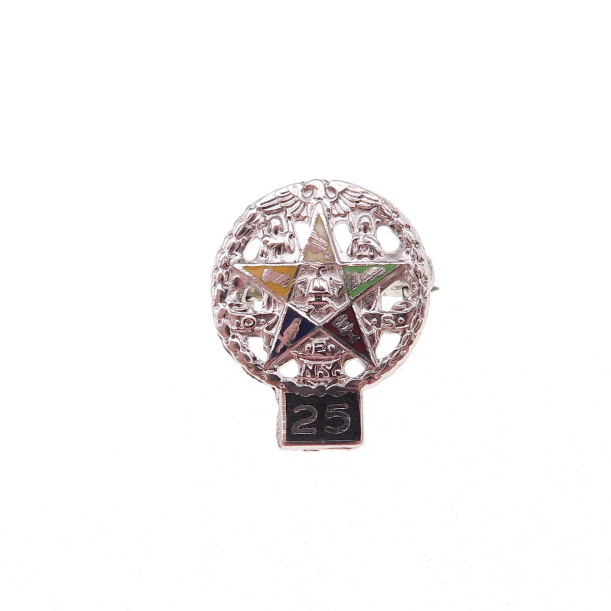 925 Sterling Silver Antique Enamel Order of the Eastern Star 25 Years Pin Brooch