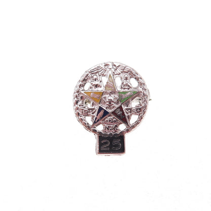 925 Sterling Silver Antique Enamel Order of the Eastern Star 25 Years Pin Brooch