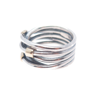 14K Gold 925 Sterling Silver Vintage Modernist Crisscross Ring Size 6.25