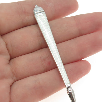 WATSON 925 Sterling Silver Vintage White Guilloche Enamel Coffee Spoon